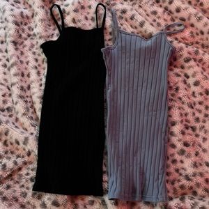 2 black and blue tight dresss